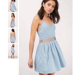 The Jetset Diaries Jasmina Embroidered Skater Mini Dress in Powder Blue Size S